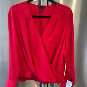 Halogen Red Wrap Blouse with V-Neckline